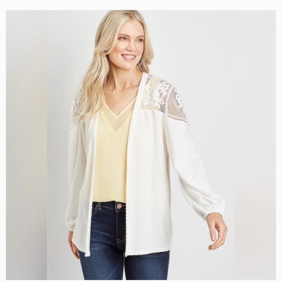 Maurices Sweaters - Maurices White Lace Yoke Cardigan